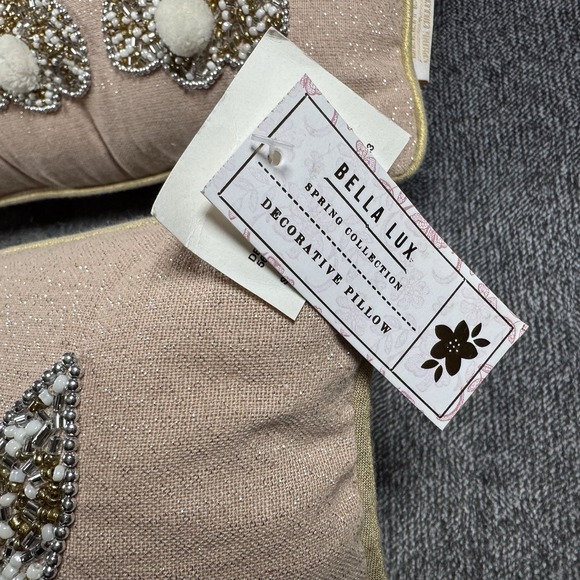 New Bella Lux Sequined Bunny Rabbit Pink Gold Trim Throw Pillow NWT - Picture 2 of 10